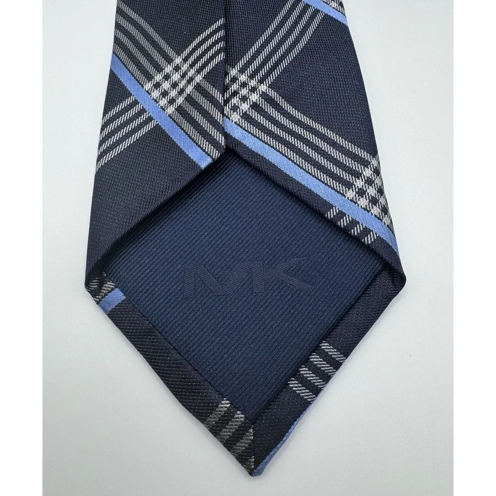 Michael Kors Tie Navy‎ Blue Plaid Check Silk Blend Classic Width Men's Necktie